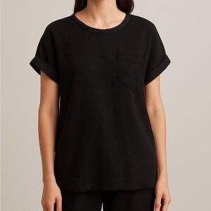 Umgee Frayed Edge Linen-Blend Short Sleeve Women's Tunic